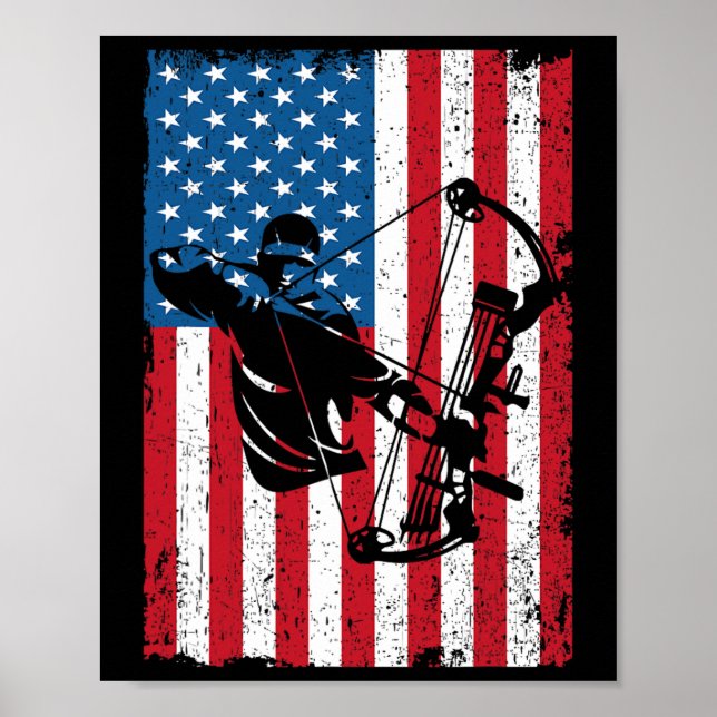 Poster Chasse Archer Drapeau américain Bowhunter Bowhunte (Devant)