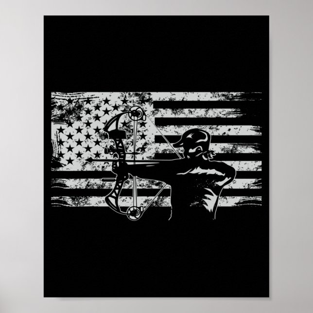 Poster Chasse Archer Drapeau Américain Bowhunting Hunter  (Devant)