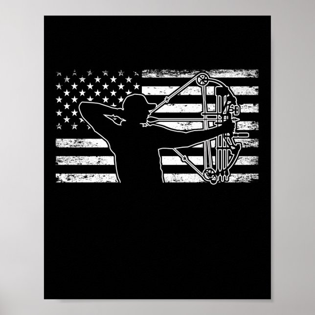 Poster Chasse Archer Drapeau Américain Bowhunting Huter (Devant)