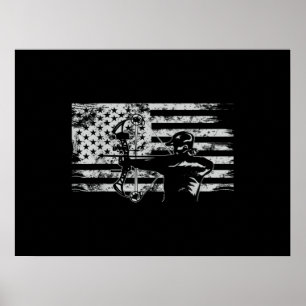 Poster Chasse Archer Drapeau Américain Chasse Bowhunting