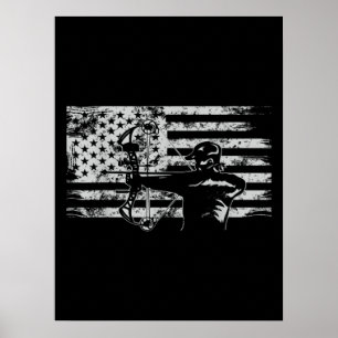 Poster Chasse Archer Drapeau Américain Chasse Bowhunting