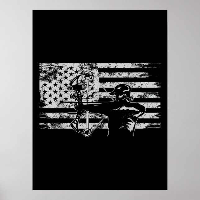 Poster Chasse Archer Drapeau Américain Chasse Bowhunting (Devant)