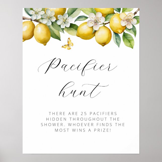 Poster Chasse au Baby shower de citron d'été brillant (Devant)