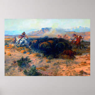 Poster Chasse au bison chasse amérindienne