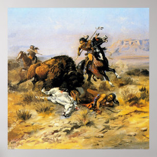 Poster "Chasse au bison" Cowboy Art de Charles Russell