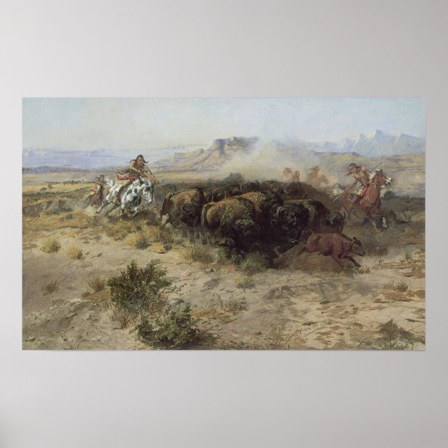 Poster Chasse au bison no 26 par CM Russell, Indiens Vint (Devant)