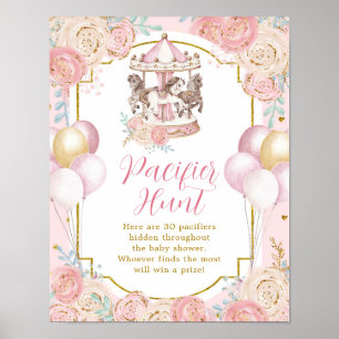 Poster Chasse au carrousel magique rose et or