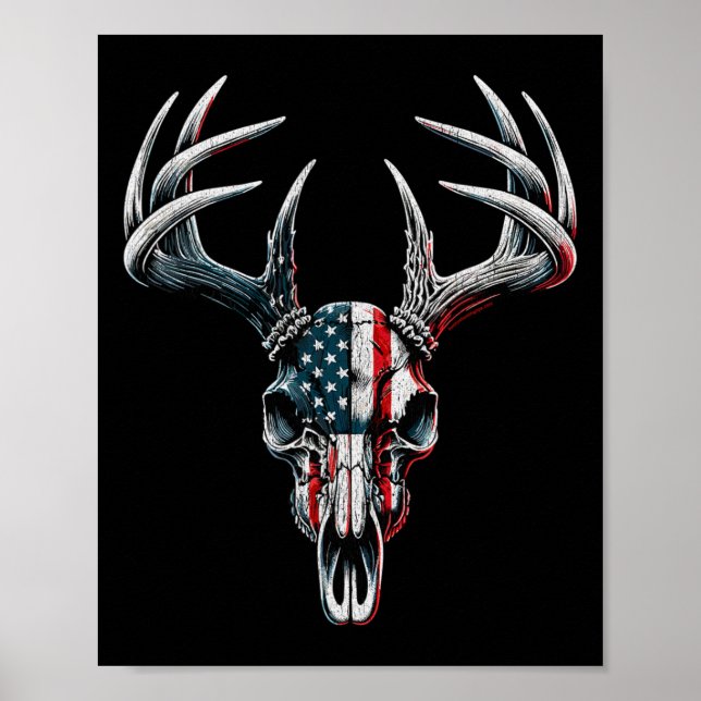 Poster Chasse Au Cerf De Virginie - Drapeau Américain Sur (Devant)