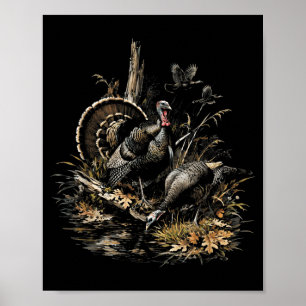 Poster Chasse au dindon vintage graphique faune rustique