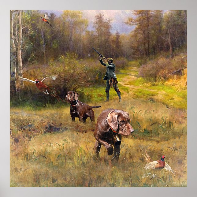 Poster Chasse au faisan avec un Poudelpointers (Devant)