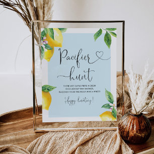 Poster Chasse au Pacifique citron bleu jeu de baby shower