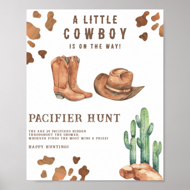 Poster chasse au Pacifique Jeu de Baby shower de Cowboy (Devant)