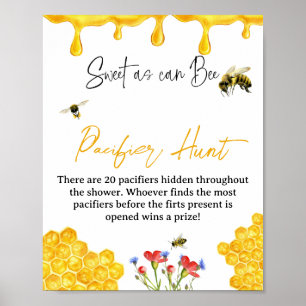 Poster Chasse au Sucette Baby Shower Abeille Jaune Miel