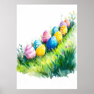 Poster Chasse aux oeufs de Pâques Aquarelle