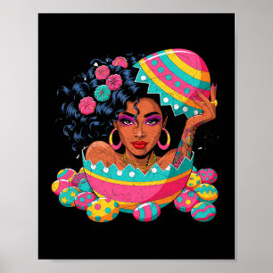 Poster Chasse aux œufs de Pâques colorée Reine noire June