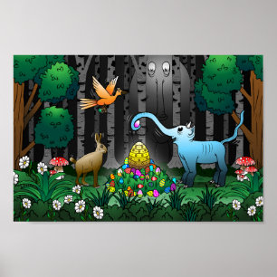 Poster Chasse aux oeufs de Pâques dans la forêt
