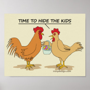 Poster Chasse aux œufs de Pâques dessin animé de poulet d