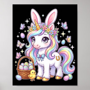 Poster Chasse aux œufs de Pâques licorne lapin de Pâques 