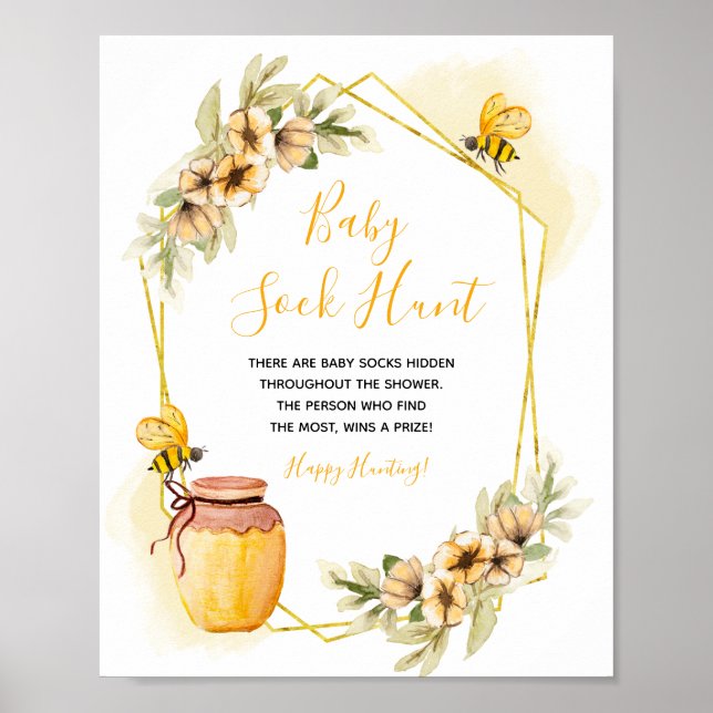Poster Chasse aux sock pour bébé botanique d'abeille (Devant)