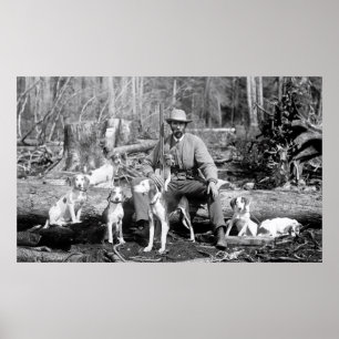 Poster CHASSE avec 7 CHIENS c. 1880