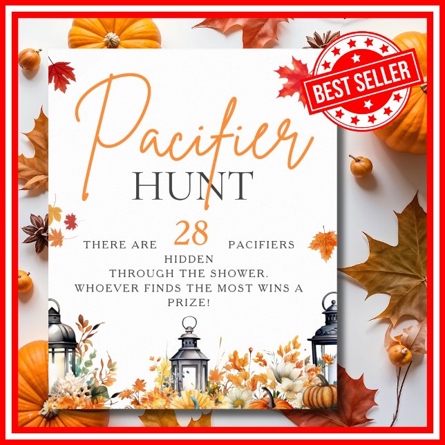 Poster CHASSE PACIFIER Un petit Baby shower Citrouille Je (PACIFIER HUNT A Little Pumpkin is on the Way Fall Autumn Baby Shower Game Poster)