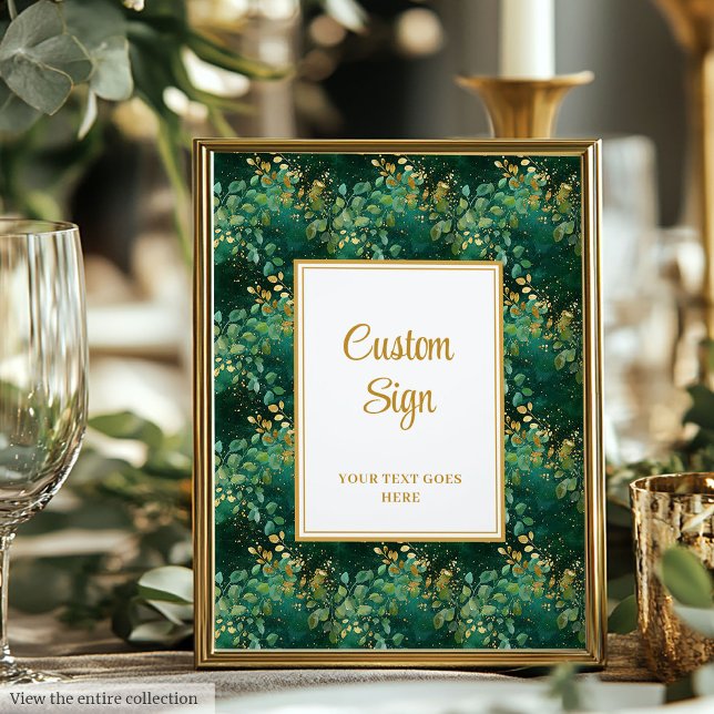 Poster Chasseur de luxe Green Gold Eucalyptus Panneau per (Luxury Hunter Green Gold Eucalyptus Custom Sign)