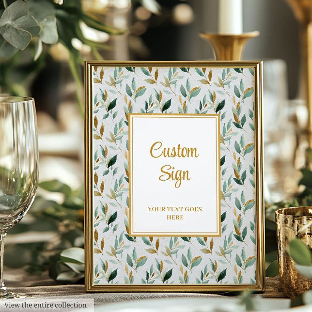 Poster Chasseur élégant Vert or Vert Mariage personnalisé (Stylish Hunter Green Gold Greenery Wedding Custom Poster )