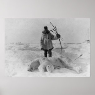 Poster Chasseur esquimau avec la photographie d'ours