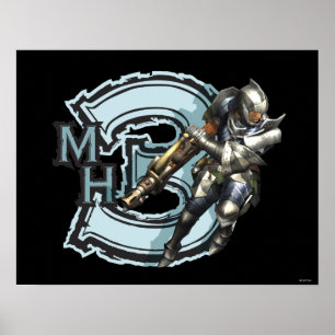 Poster Chasseur masculin avec Bowgun, armure en acier