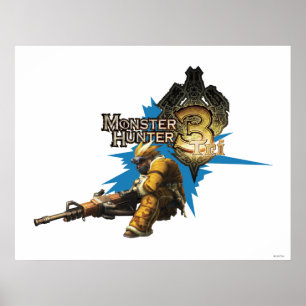 Poster Chasseur masculin avec Bowgun, artilleur lourd