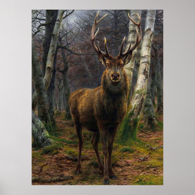 Poster Chasseur rustique de cerfs vintages (Devant)