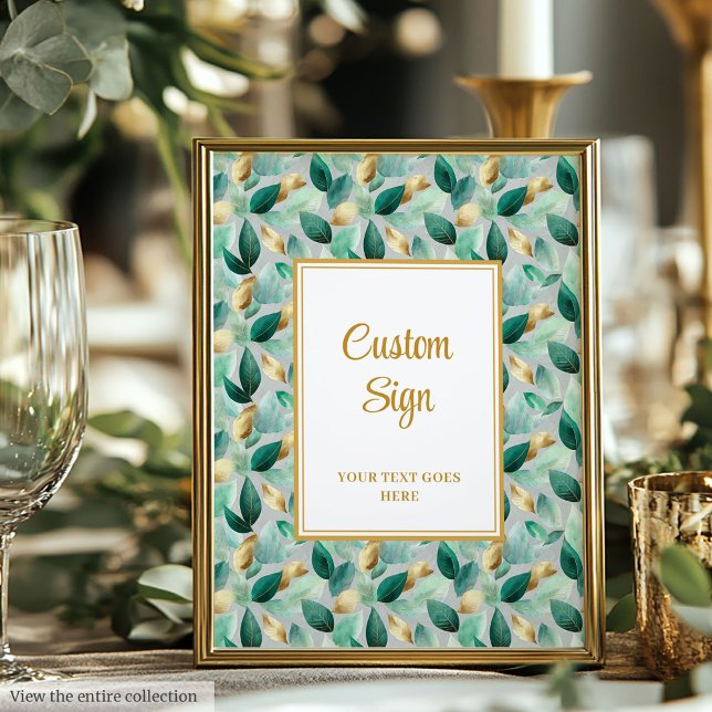 Poster Chasseur tendance Green Gold Foliage Mariage perso (Trendy Hunter Green Gold Foliage Wedding Custom Poster )