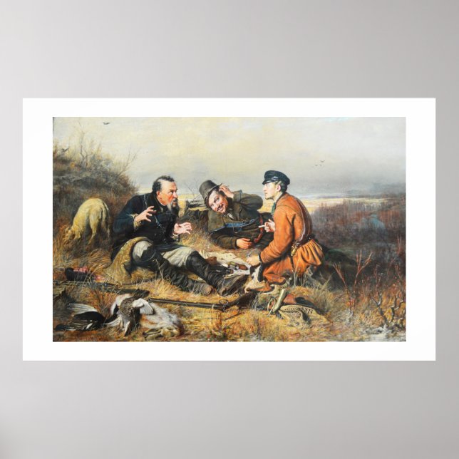 Poster Chasseurs faisant une pause (Devant)