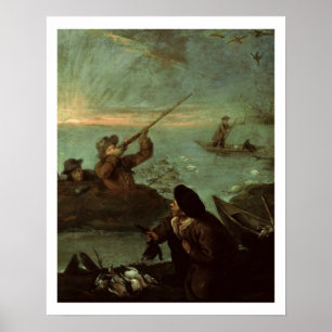 Poster Chasseurs tirant aux canards (huile sur la toile)