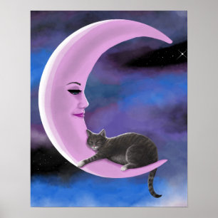 Poster chat 661 Lune rose