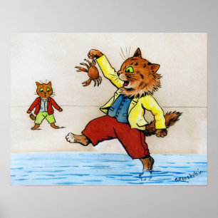 Poster Chat a attrapé un crabe, Louis Wain