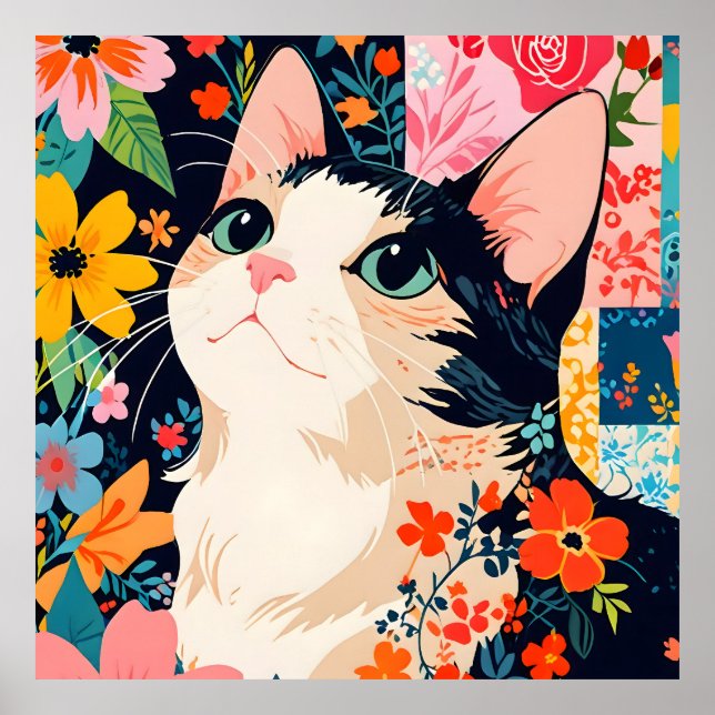 Poster Chat à écailles florales (Devant)