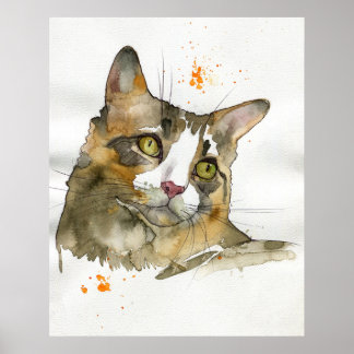 Poster Chat à l'aquarelle