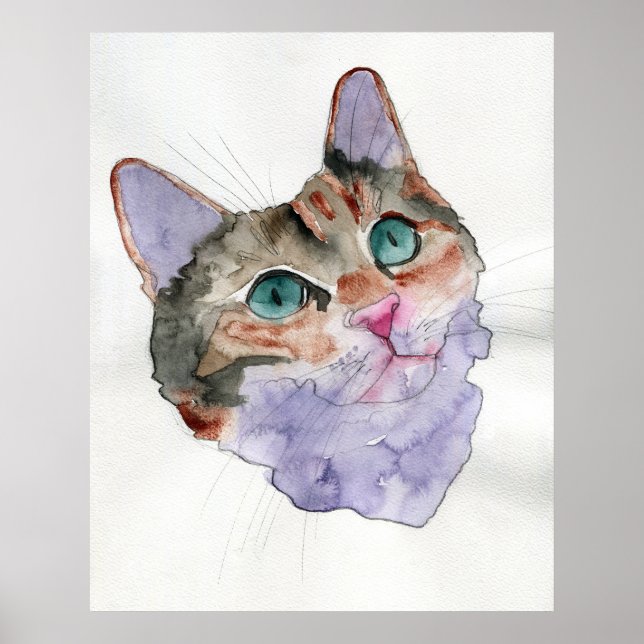 Poster Chat à l'aquarelle (Devant)