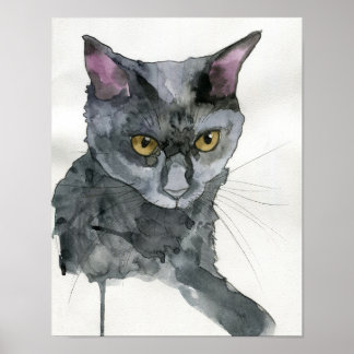 Poster Chat à l'aquarelle