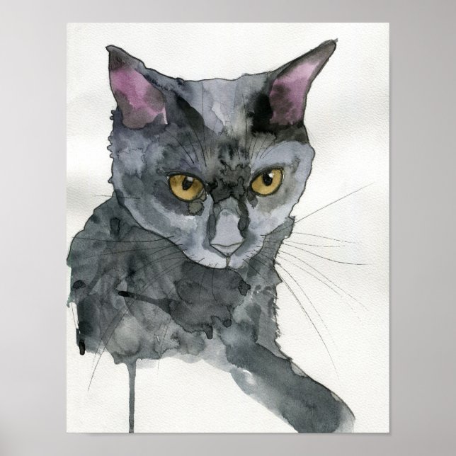 Poster Chat à l'aquarelle (Devant)
