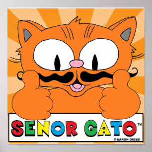Poster Chat à Moustache de Dessin Animé Señor Gato Deux P