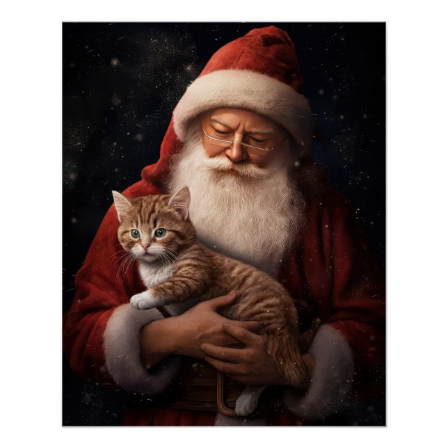 Poster Chat abyssinien avec Noël Festif du Père Noël (Devant)
