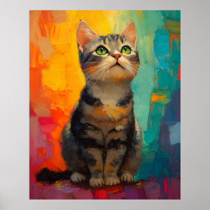 Poster Chat américain à poil court avec des couleurs abst