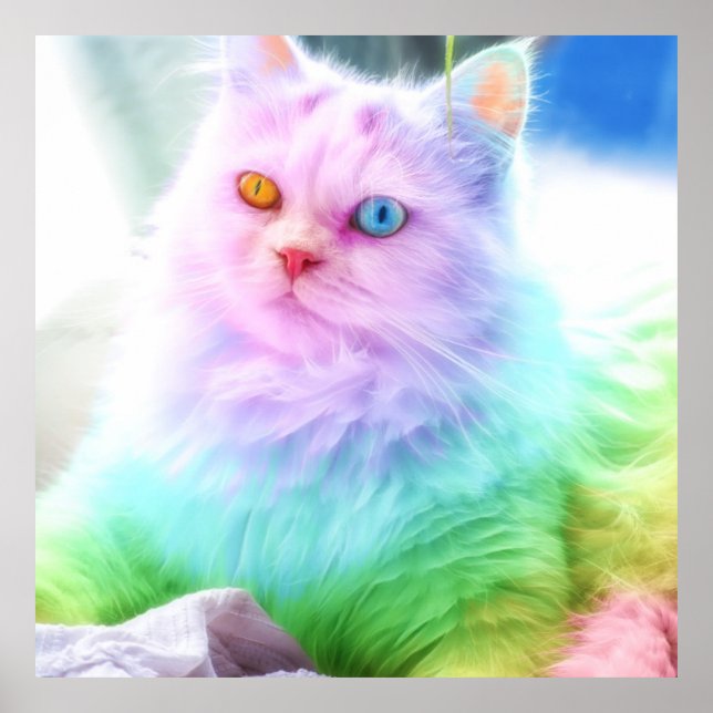 Poster Chat arc-en-ciel Unicorne (Devant)