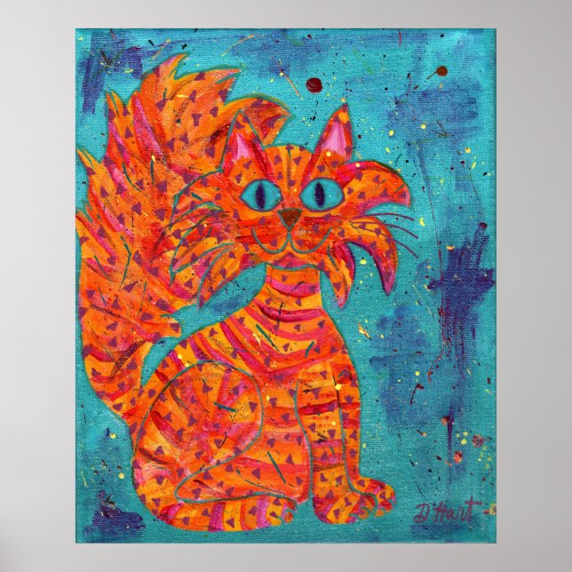 Poster Chat ardent sur fond turquoise (Devant)