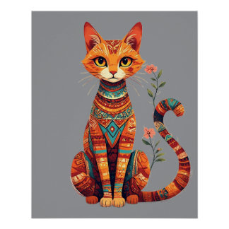 Poster Chat artistique mignon avec branche florale
