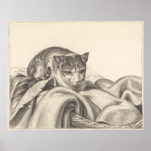 Poster Chat assis dans un panier 1802