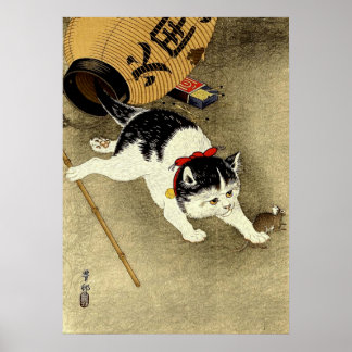 Poster Chat Attrapant Souris Shoson Ohara 1930