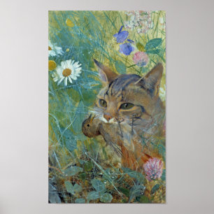 Poster Chat attrapé un oiseau, Bruno Liljefors